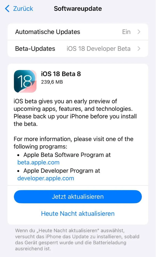 永年苹果手机维修分享苹果 iOS / iPadOS 18 开发者预览版 Beta 8 发布 